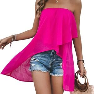SHEIN VCAY Solid High Low Hem Tube Top in Pink, Size XS​​​​​​​